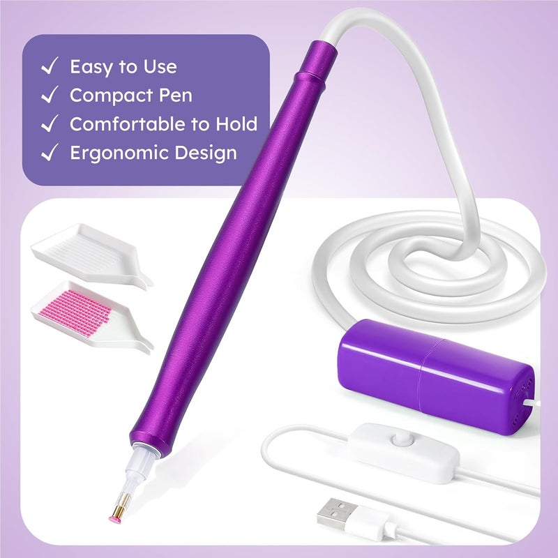 PP OPOUNT Diamond Art Accessories, Wax-Free Diamond Art Pens with 2 Storage Trays, Ergonomic Design DiamondPainting Pen, Long-lasting and Stable (Purple) - Image 5